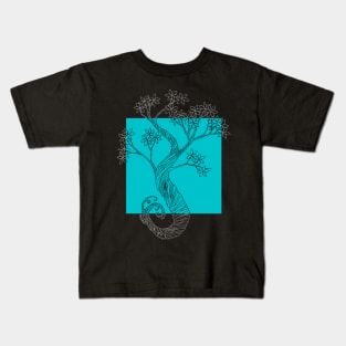 Teal Square Ink Tree Kids T-Shirt